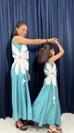 Teal Bloom Floral Appliqué Mom & Daughter Matching Maxi Set - Image 4