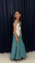 Teal Bloom Floral Appliqué One-Shoulder Maxi Dress — Girls - Image 2