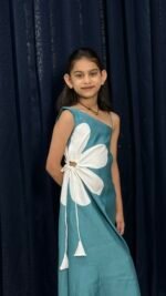 Teal Bloom Floral Appliqué One-Shoulder Maxi Dress — Girls