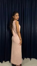 Blush Pink Shimmer Sleeveless Maxi Dress - Image 4
