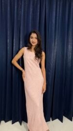 Blush Pink Shimmer Sleeveless Maxi Dress - Image 3