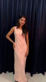 Blush Pink Shimmer Sleeveless Maxi Dress - Image 2
