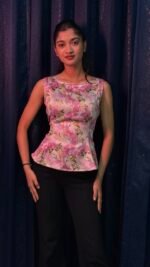 Pink Floral Peplum Sleeveless Top - Image 3